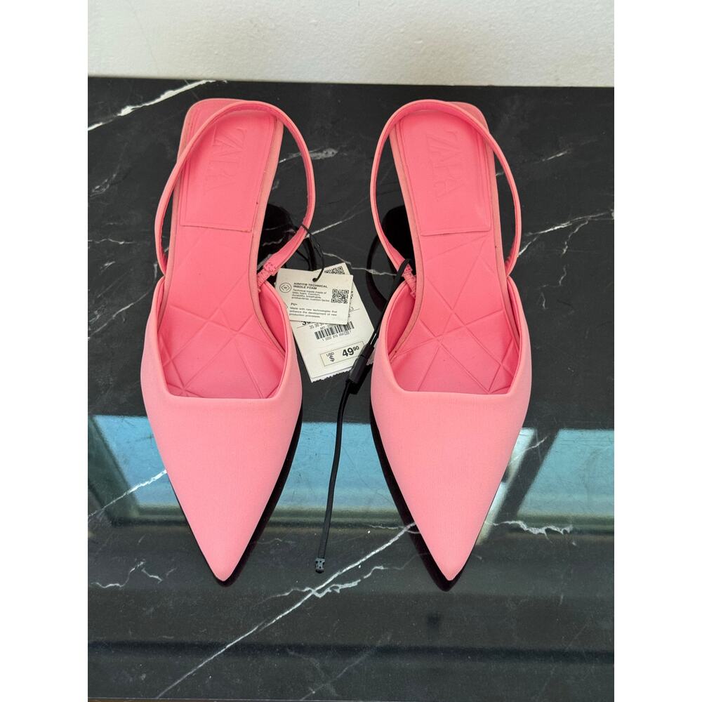 Zara Pink Pointed Toe Slingback Heels